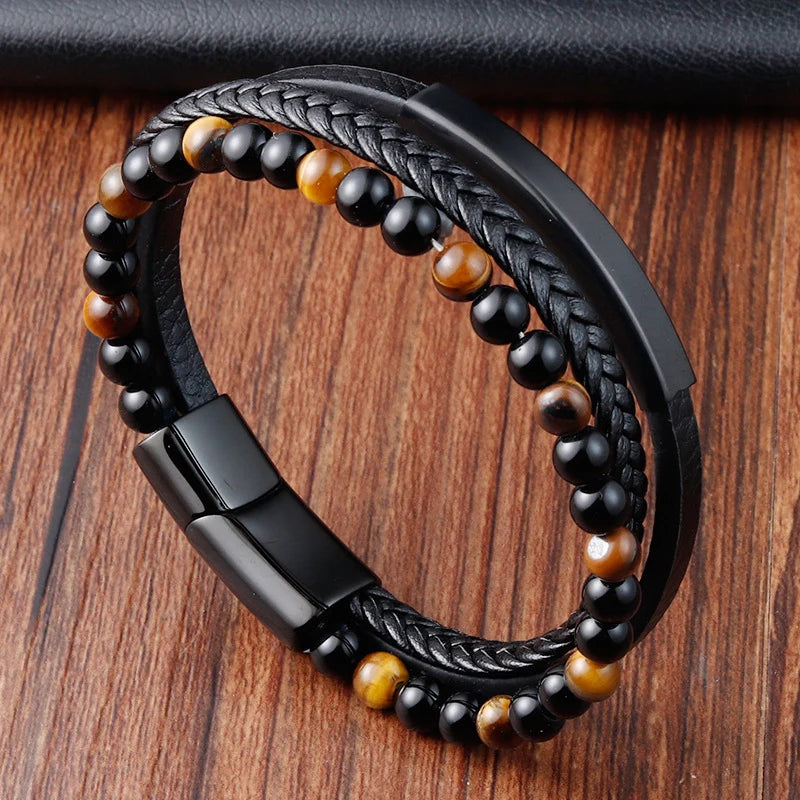 Trança corda pulseira para homens Magnetico